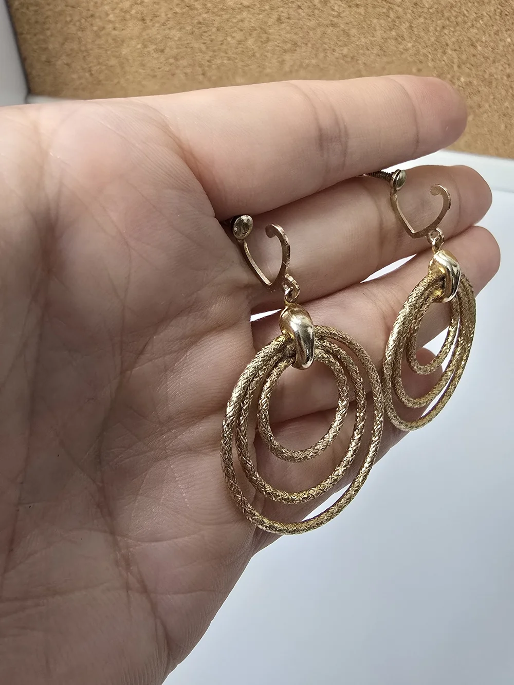 Gold Tone Triple Hoop Drop Earrings - Women's Jewelry Screw Back